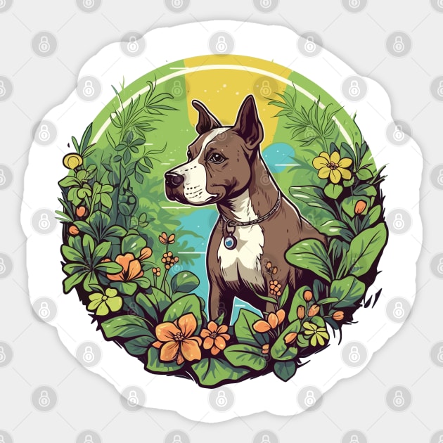 Garden Explorer Amstaff: Nature's Companion Sticker by Cute Dogs AI